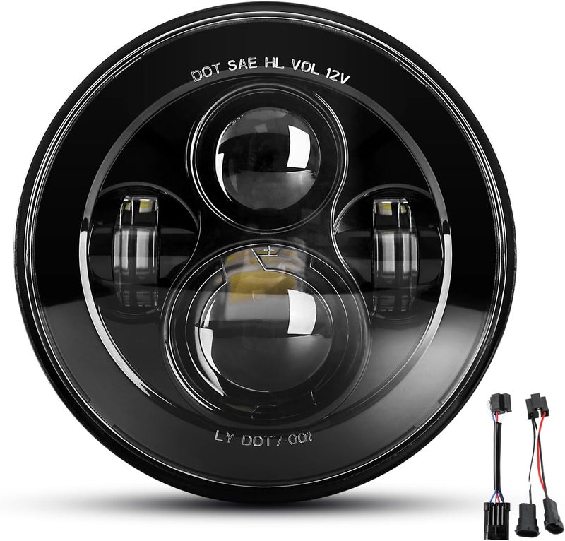 LX-LIGHT Dot Approved 7Inch Black LED Headlight Compatible with Motorcycle Tour,FLD,Softail Heritage,Street Glide,Road King,Electra Glide,Yamaha V-Star Road Star Wrangler - Image 1